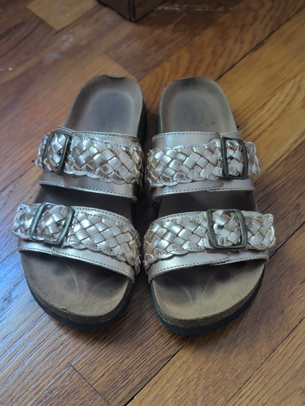 White Mountain Metallic Woven Double-Buckle Slide Sandals - Pearl